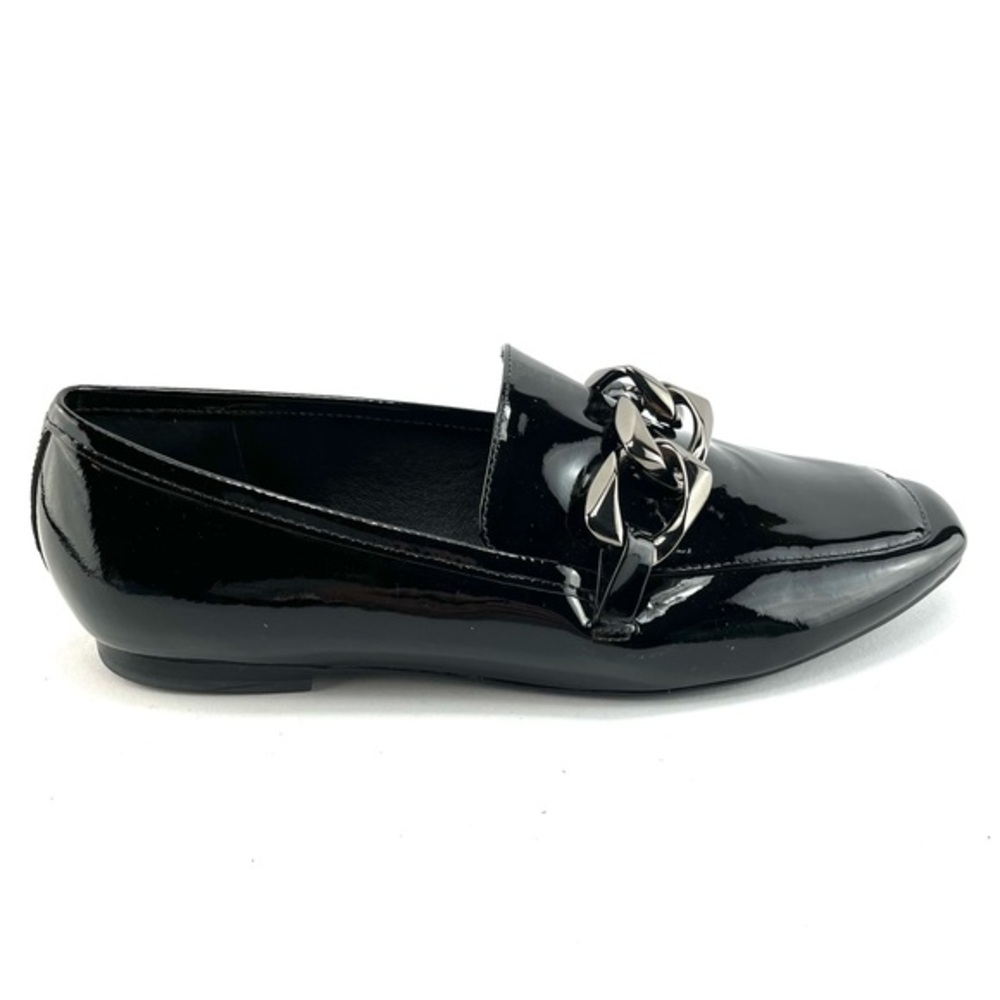Carvela Black Patent Leather Chain Link Loafers Square Toe‎ Flat Shoes Size 38